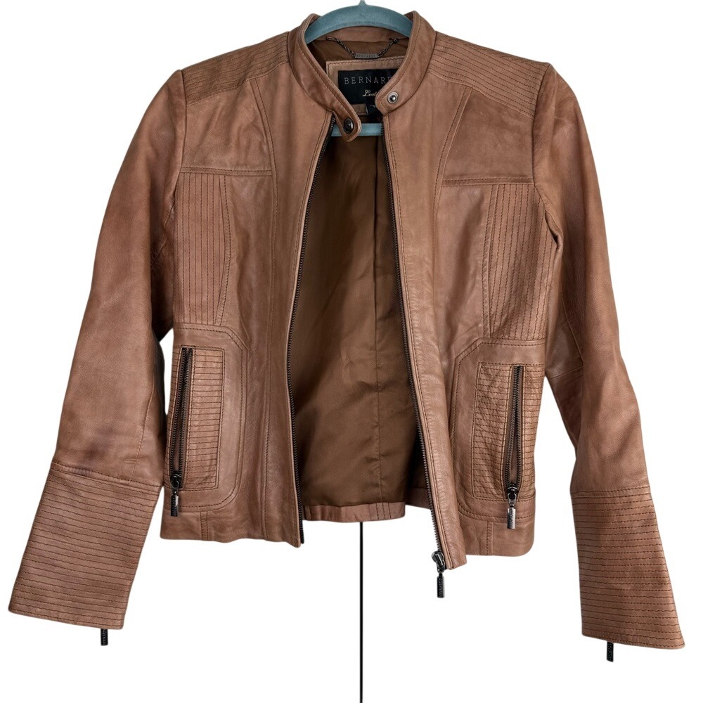 Bernardo Chestnut Brown Genuine Leather Bomber Jacket XSP‎ Distressed Vintage